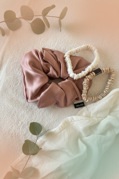 Protective Silk Scrunchie - Deep Mauve | Large | 22 Momme Mulberry Silk | OEKO-TEX UK