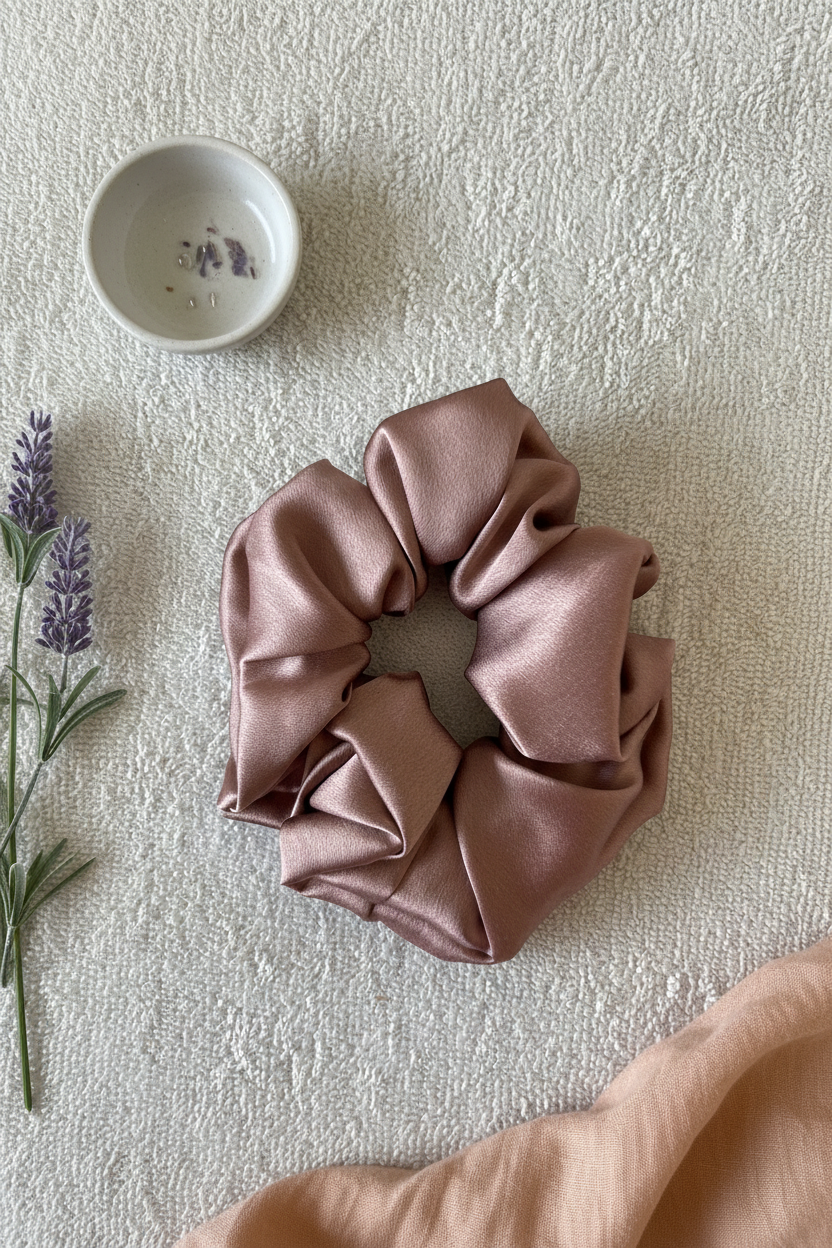 Protective Silk Scrunchie - Deep Mauve | Large | 22 Momme Mulberry Silk | OEKO-TEX UK