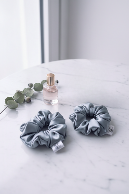 Essential Silk Scrunchie Set - Greyish Blue (2 Pack)