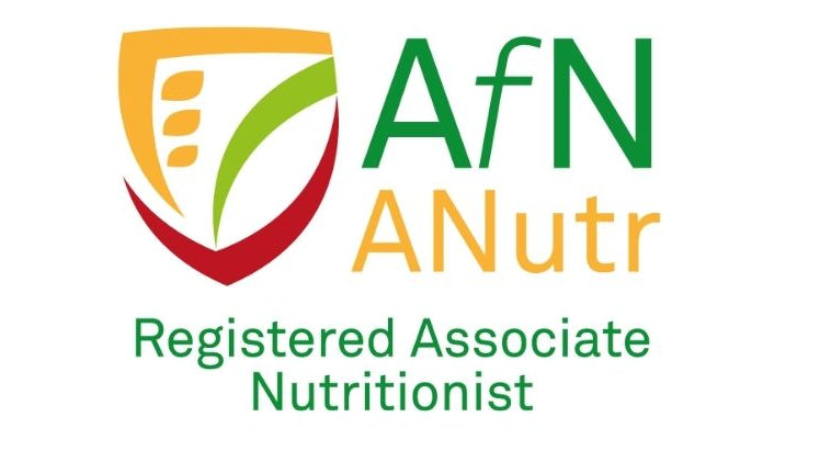 Logo of AfN ANutr Registered Associate Nutritionist on a white background