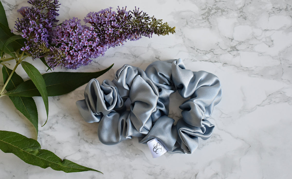 Essential Silk Scrunchie Set - Greyish Blue (2 Pack)