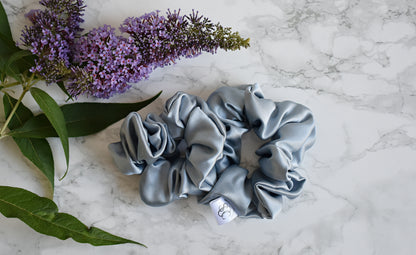Essential Silk Scrunchie Set - Greyish Blue (2 Pack)