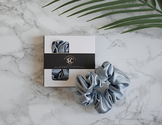 Essential Silk Scrunchie Set - Greyish Blue (2 Pack)