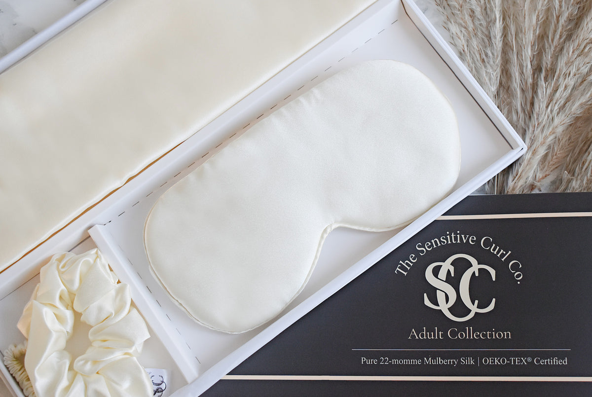 Adult Beauty Sleep Gift Set - Pillowcase, Eye Mask & Scrunchies | Ivory Cream
