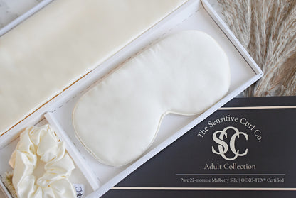 Adult Beauty Sleep Gift Set - Pillowcase, Eye Mask & Scrunchies | Ivory Cream