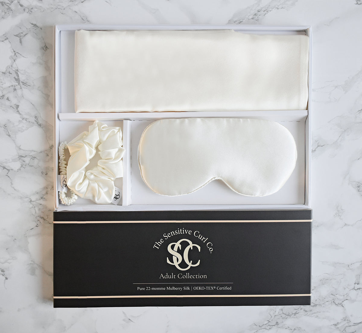 Adult Beauty Sleep Gift Set - Pillowcase, Eye Mask & Scrunchies | Ivory Cream