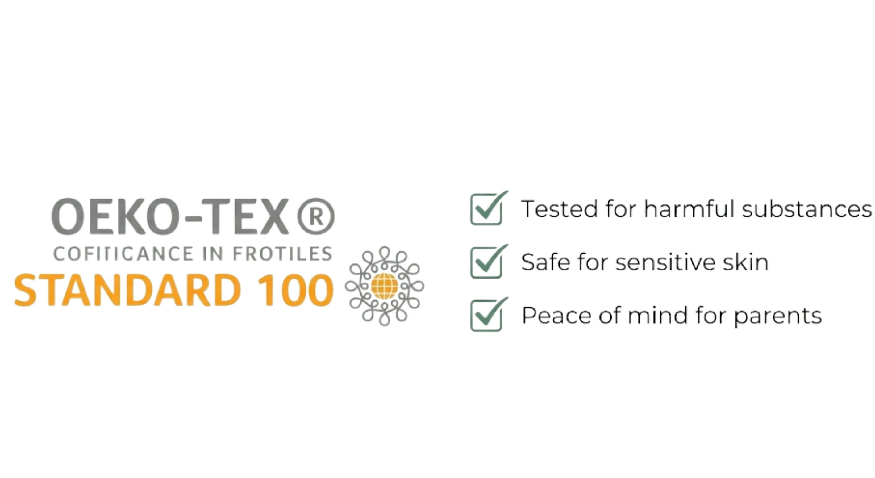 OEKO-TEX Standard 100 logo and certification text on a white background
