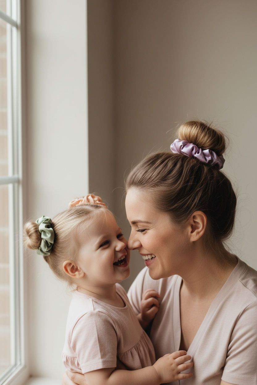 Caucasian Mummy and Me Silk Scrunchies