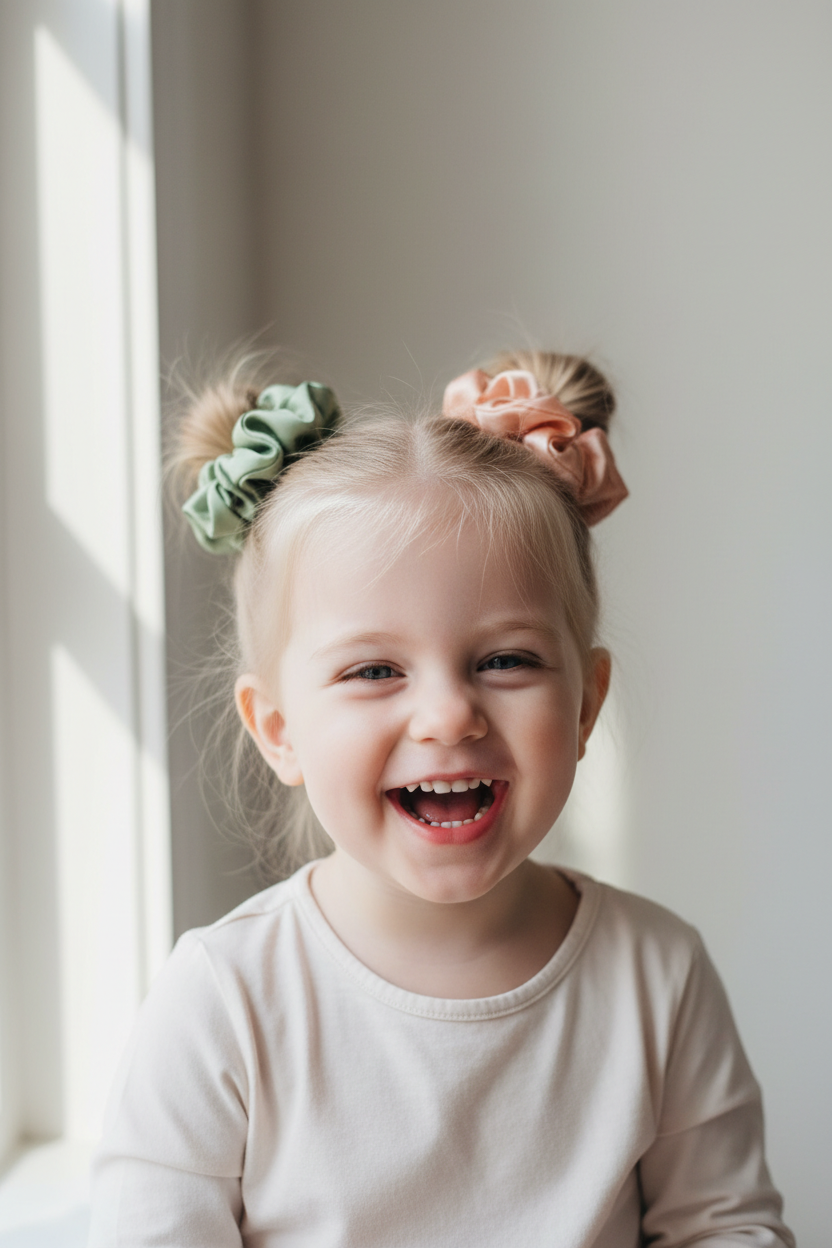 Caucasian Toddler Two Puff Silk Scrunchies