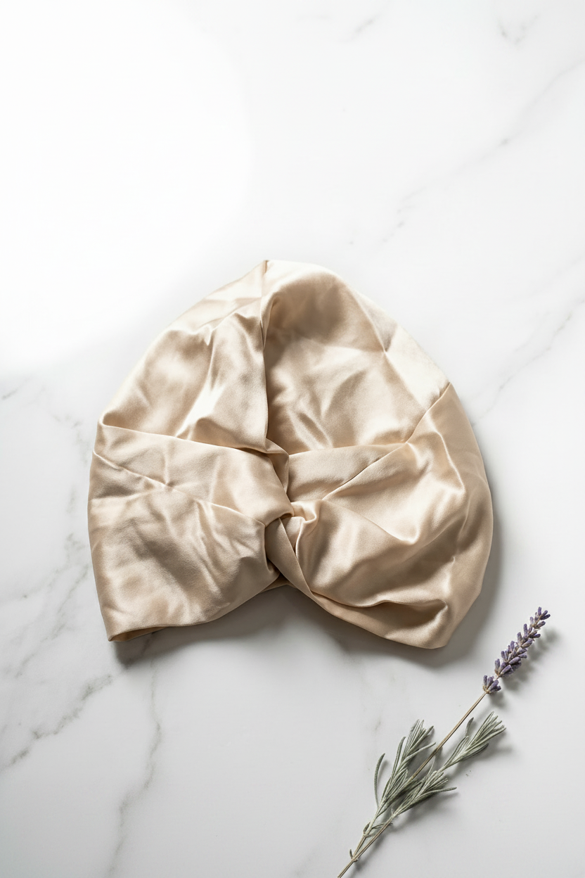 Cream bonnet portrait — champagne, no logo