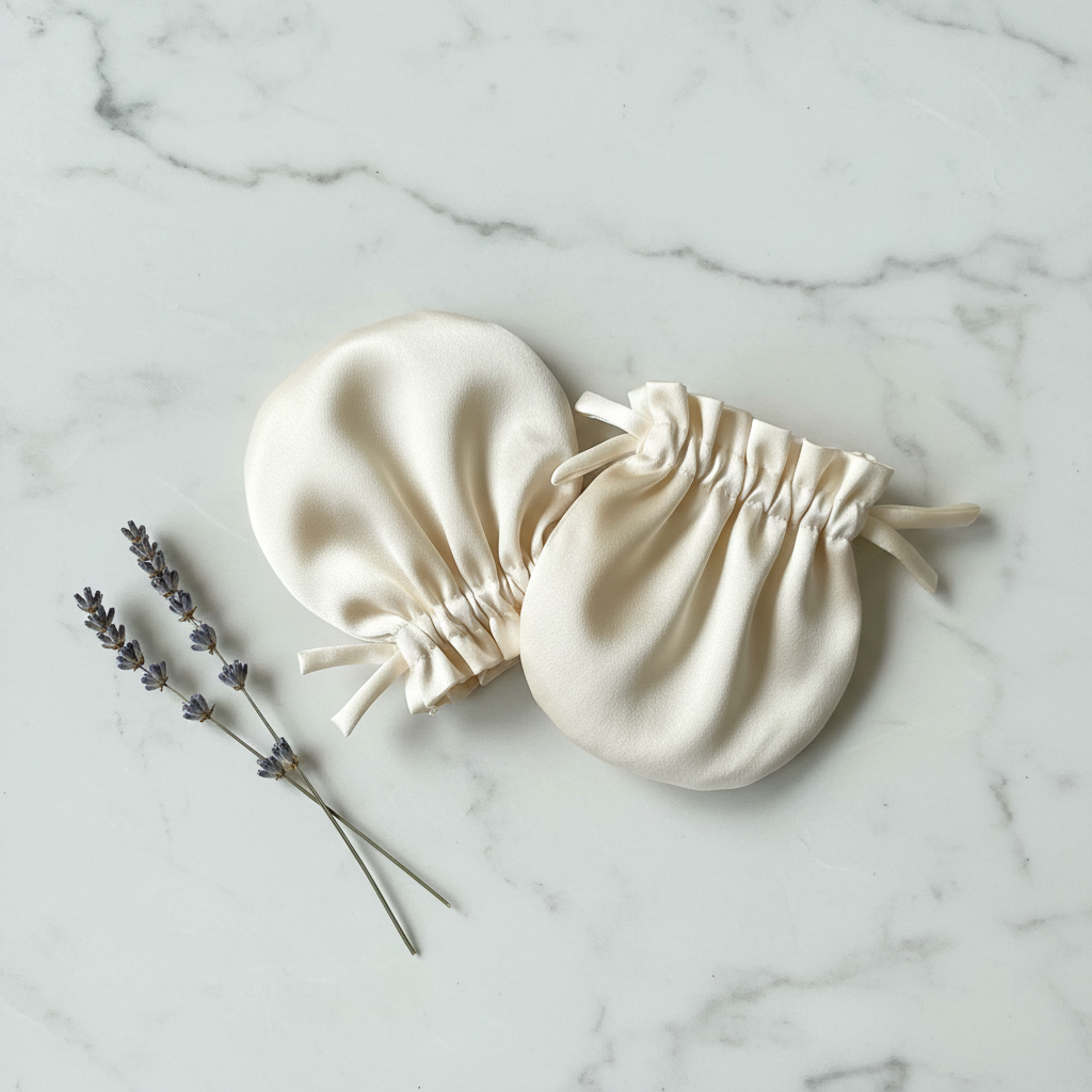 Cream mittens — flat lay