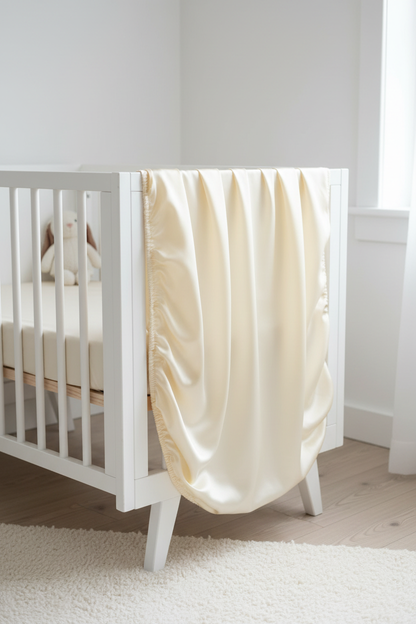 Cream Silk Cot Sheet Draping Over Side
