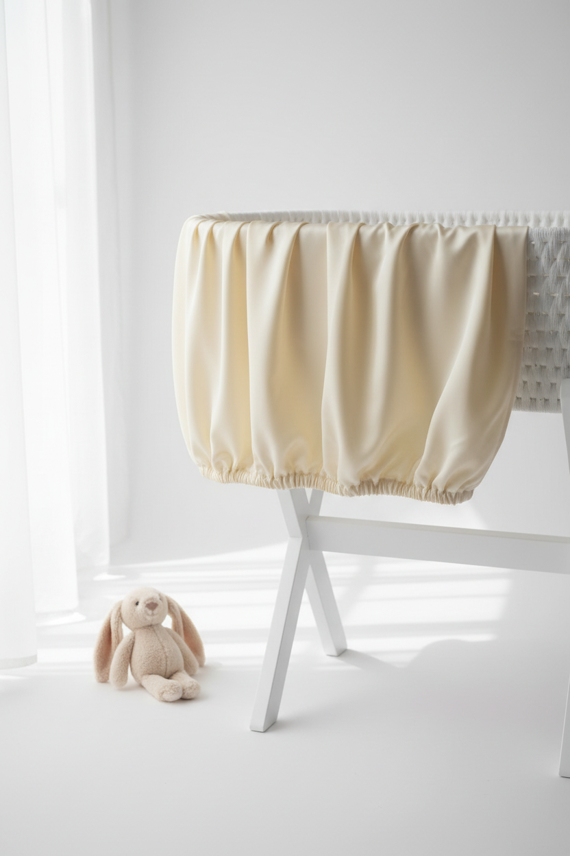 Cream Silk Moses Basket Sheet Draped