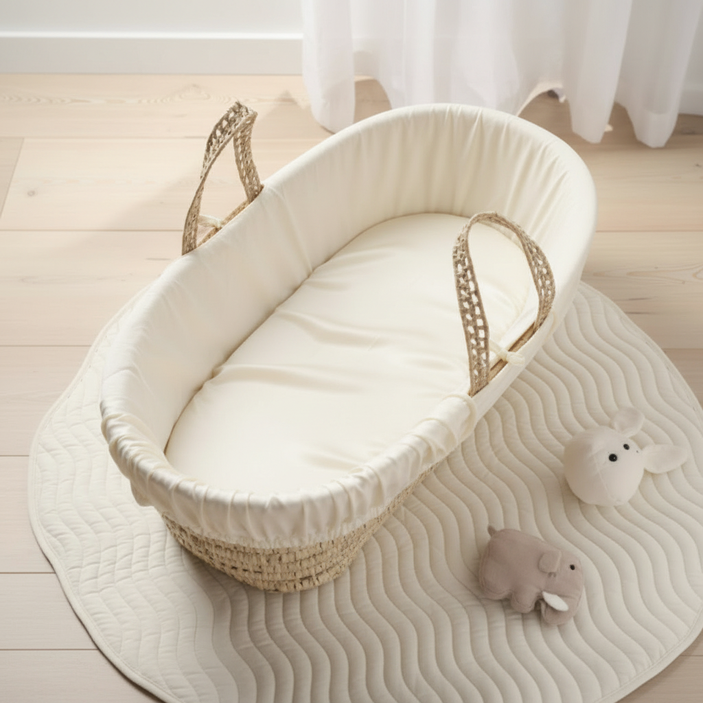 Cream Silk Moses Basket Sheet Lifestyle