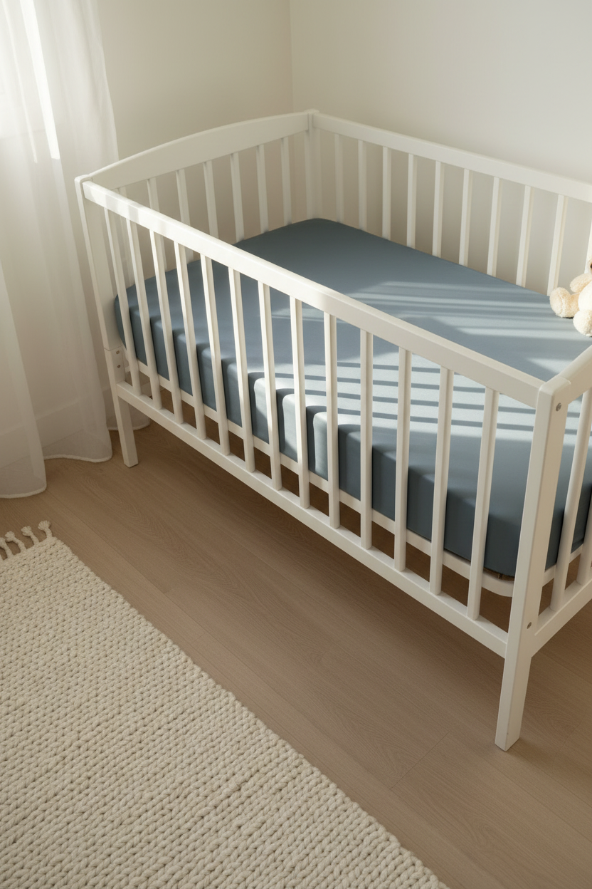 Greyish Blue Silk Cot Sheet Window Light