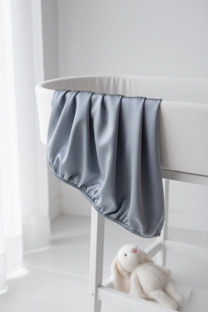 Greyish Blue Silk Moses Basket Sheet Draped