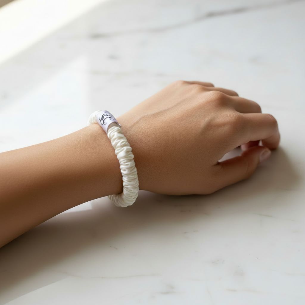 Ivory Cream Scrunchie Wrist Lifestyle