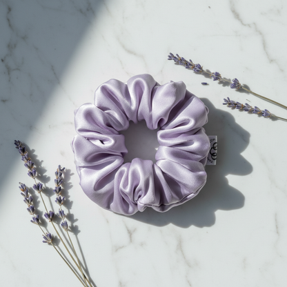 Lilac Silk Scrunchie Enhanced Flat Lay