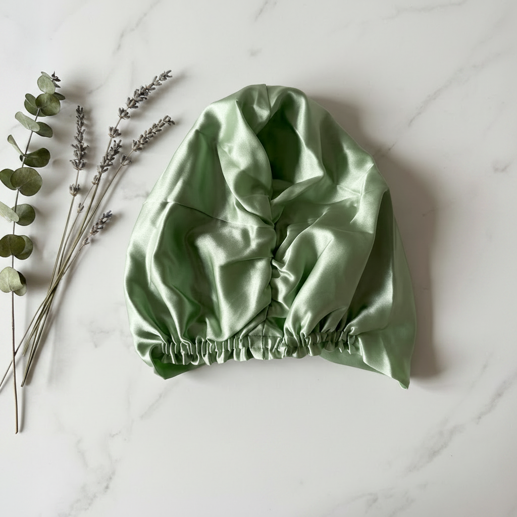 Mint green bonnet — marble background