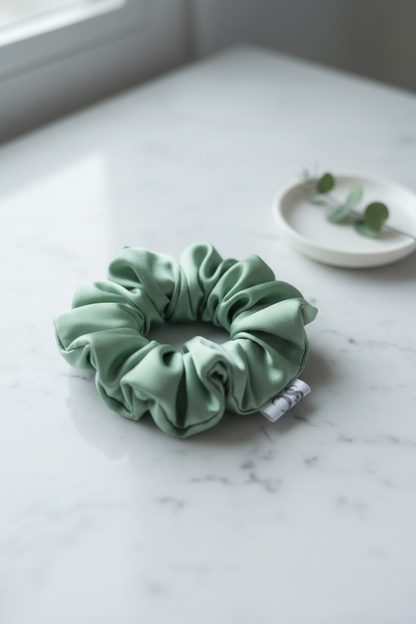 Pea Green Silk Scrunchie Lifestyle