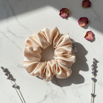 Peach Silk Scrunchie Enhanced Flat Lay