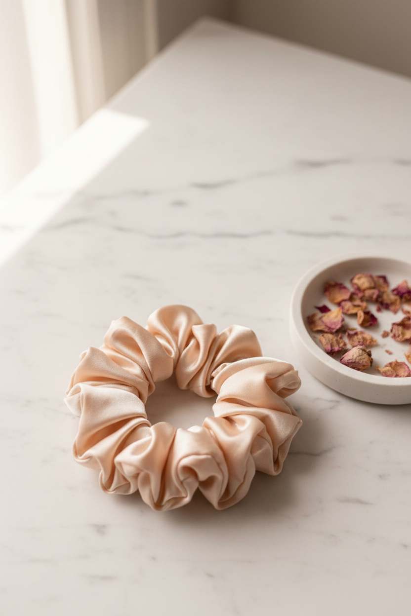 Peach Silk Scrunchie Lifestyle