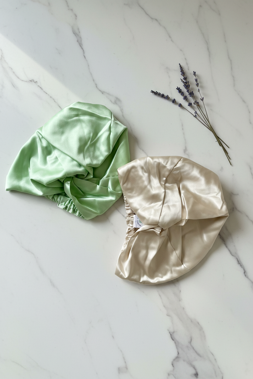 Two bonnets — marble, mint + champagne
